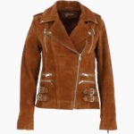 Women's Suede Biker Jacket Tan Largo