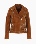 Women's Suede Biker Jacket Tan Largo