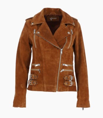 Women's Suede Biker Jacket Tan Largo