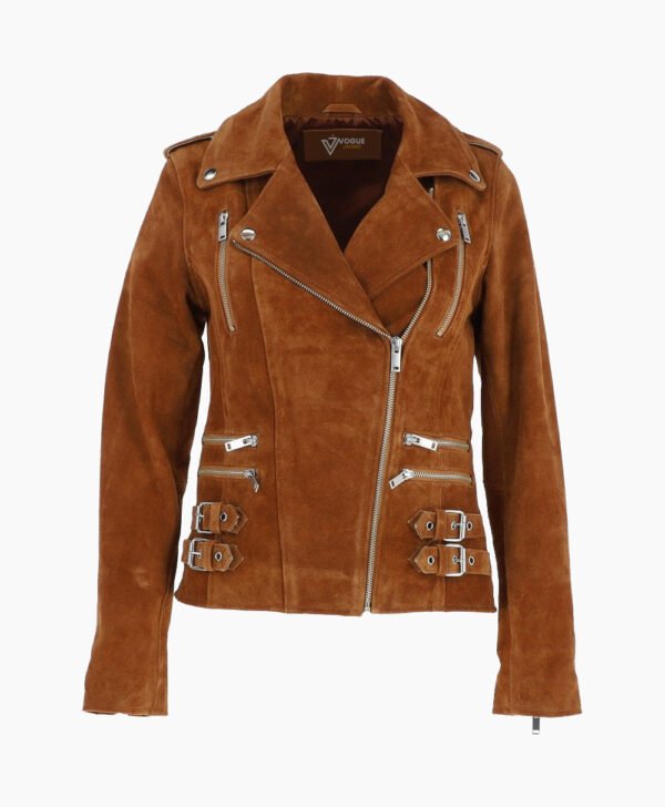 Women's Suede Biker Jacket Tan Largo