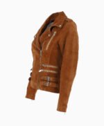 Women's Suede Biker Jacket Tan Largo
