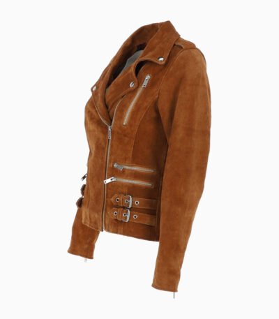 Women's Suede Biker Jacket Tan Largo