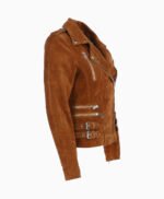 Women's Suede Biker Jacket Tan Largo