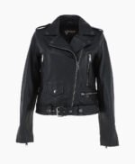 Women's Leather Biker Jacket Black Geneva