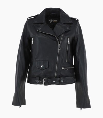 Women's Leather Biker Jacket Black Geneva