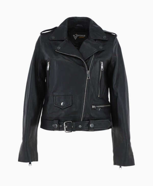 Women's Leather Biker Jacket Black Geneva