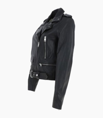 Women's Leather Biker Jacket Black Geneva