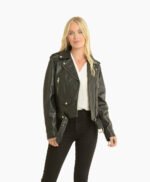 Women's Leather Biker Jacket Black Geneva