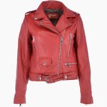 Women's Leather Biker Jacket Red Geneva