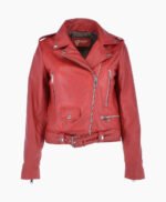 Women's Leather Biker Jacket Red Geneva