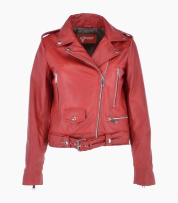 Women's Leather Biker Jacket Red Geneva