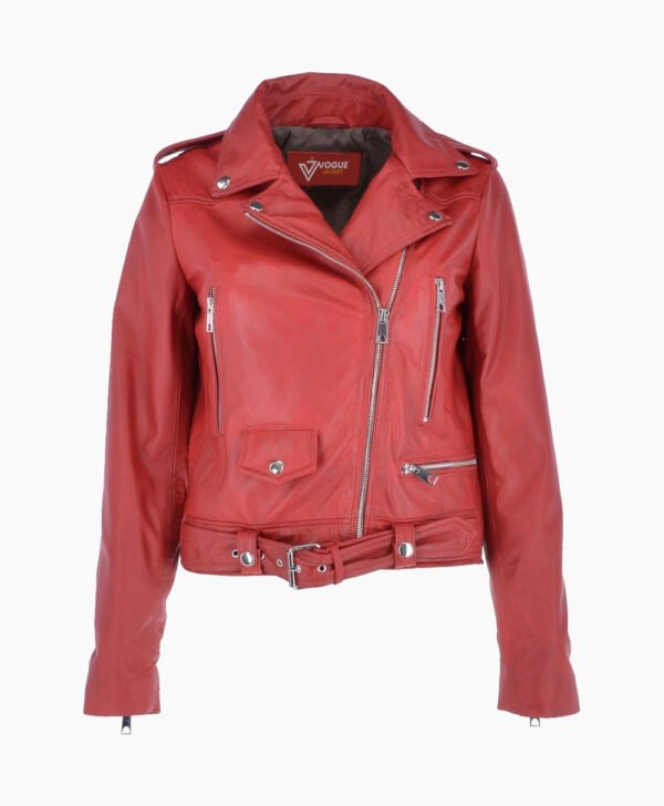 Women's Leather Biker Jacket Red Geneva