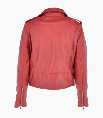 Women's Leather Biker Jacket Red Geneva