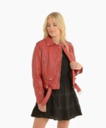 Women's Leather Biker Jacket Red Geneva