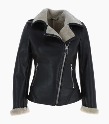 Women's Shearling Leather Jacket Black Alexander