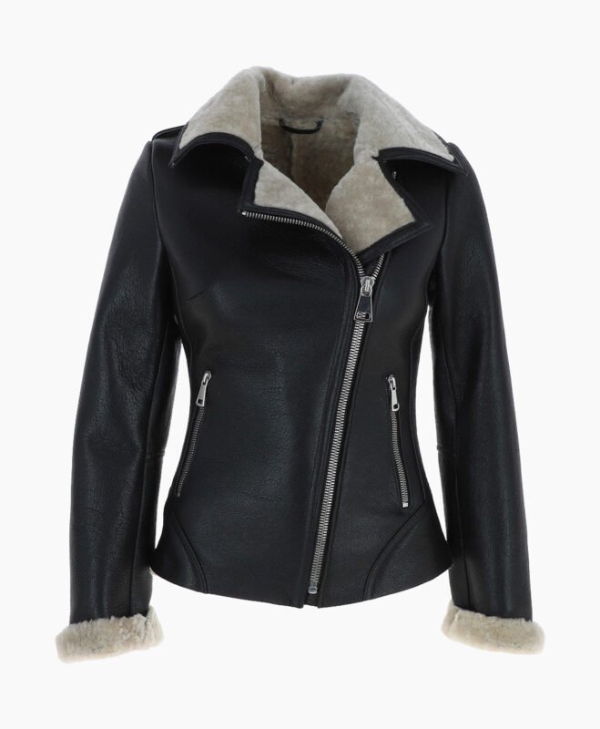 Women's Shearling Leather Jacket Black Alexander