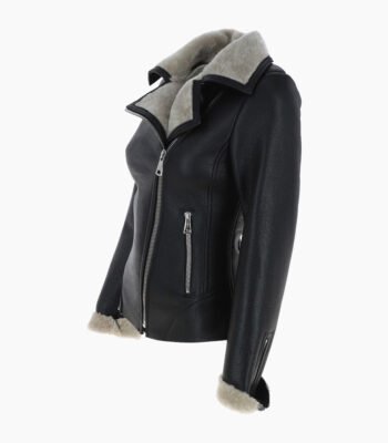 Women's Shearling Leather Jacket Black Alexander