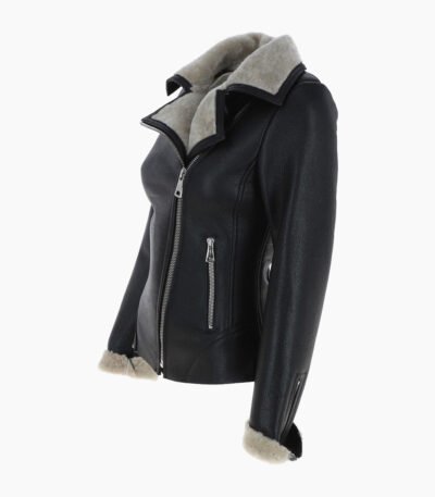 Women's Shearling Leather Jacket Black Alexander