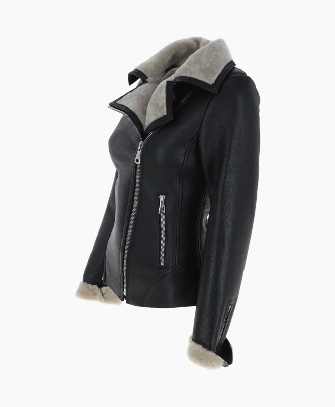 Women's Shearling Leather Jacket Black Alexander