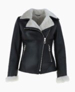 Women's Shearling Leather Jacket Black White Alexander