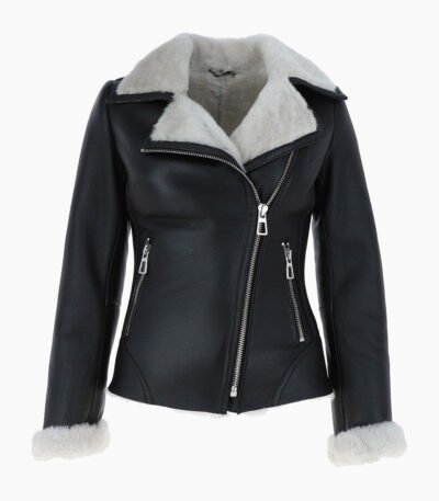 Women's Shearling Leather Jacket Black White Alexander