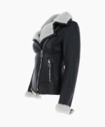 Women's Shearling Leather Jacket Black White Alexander