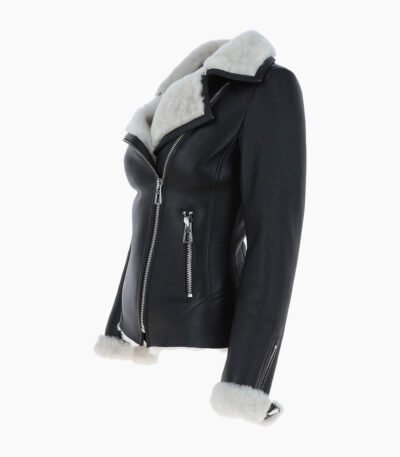 Women's Shearling Leather Jacket Black White Alexander
