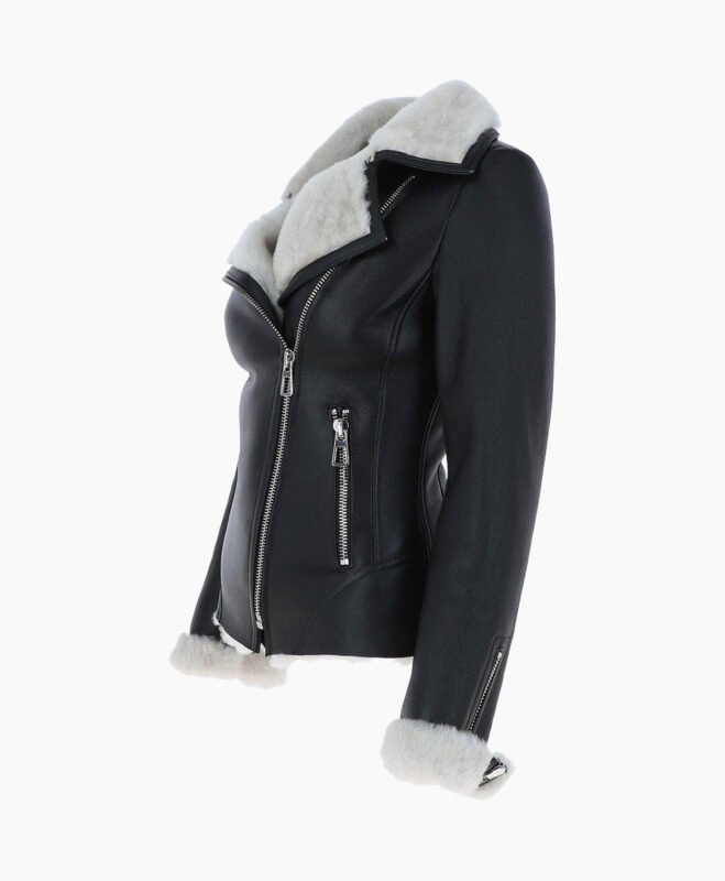 Women's Shearling Leather Jacket Black White Alexander
