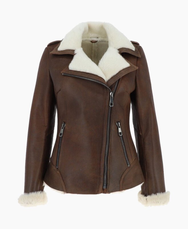 Women's Shearling Leather Jacket Brown Alexander