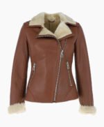 Women's Shearling Leather Jacket Tan Alexander
