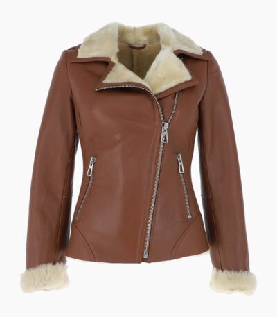 Women's Shearling Leather Jacket Tan Alexander