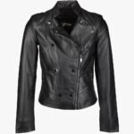 Women's Leather Biker Jacket Black Hanover
