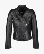 Women's Leather Biker Jacket Black Hanover