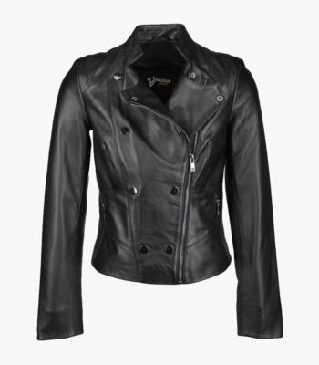 Women's Leather Biker Jacket Black Hanover