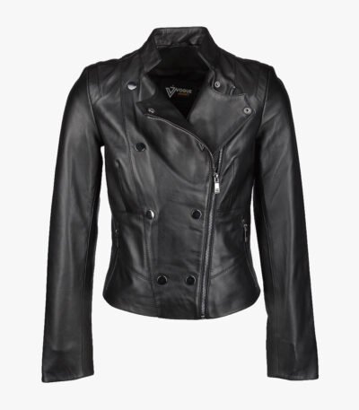 Women's Leather Biker Jacket Black Hanover