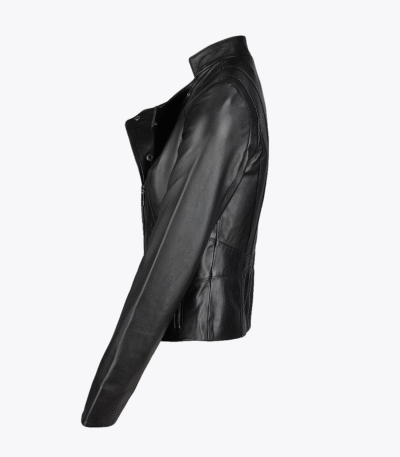 Women's Leather Biker Jacket Black Hanover