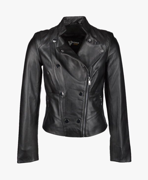 Women's Leather Biker Jacket Black Hanover