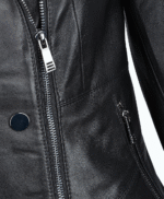 Women's Leather Biker Jacket Black Hanover