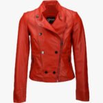 Women's Leather Biker Jacket Red Hanover