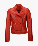 Women's Leather Biker Jacket Red Hanover