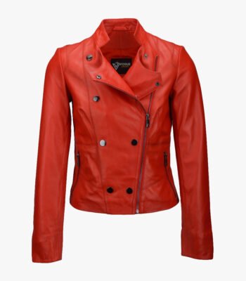 Women's Leather Biker Jacket Red Hanover