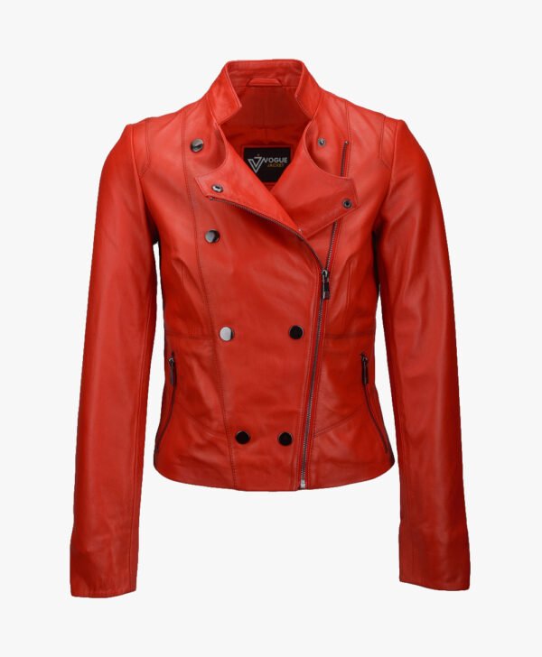 Women's Leather Biker Jacket Red Hanover