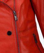 Women's Leather Biker Jacket Red Hanover