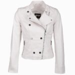 Women's Leather Biker Jacket White Hanover
