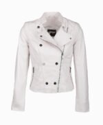 Women's Leather Biker Jacket White Hanover