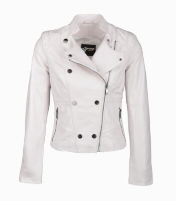 Women's Leather Biker Jacket White Hanover