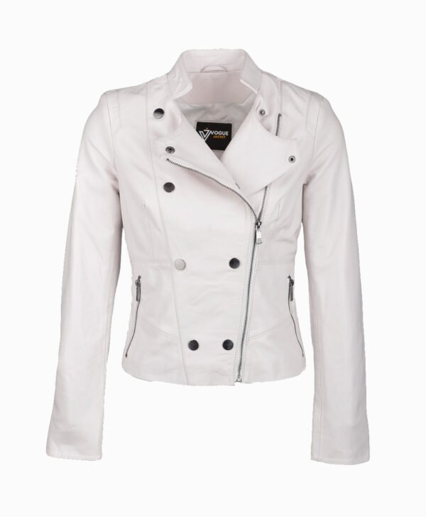 Women's Leather Biker Jacket White Hanover
