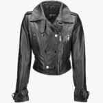Women's Leather Biker Jacket Black Newton