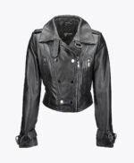 Women's Leather Biker Jacket Black Newton