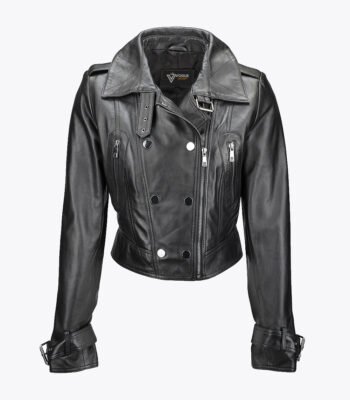 Women's Leather Biker Jacket Black Newton